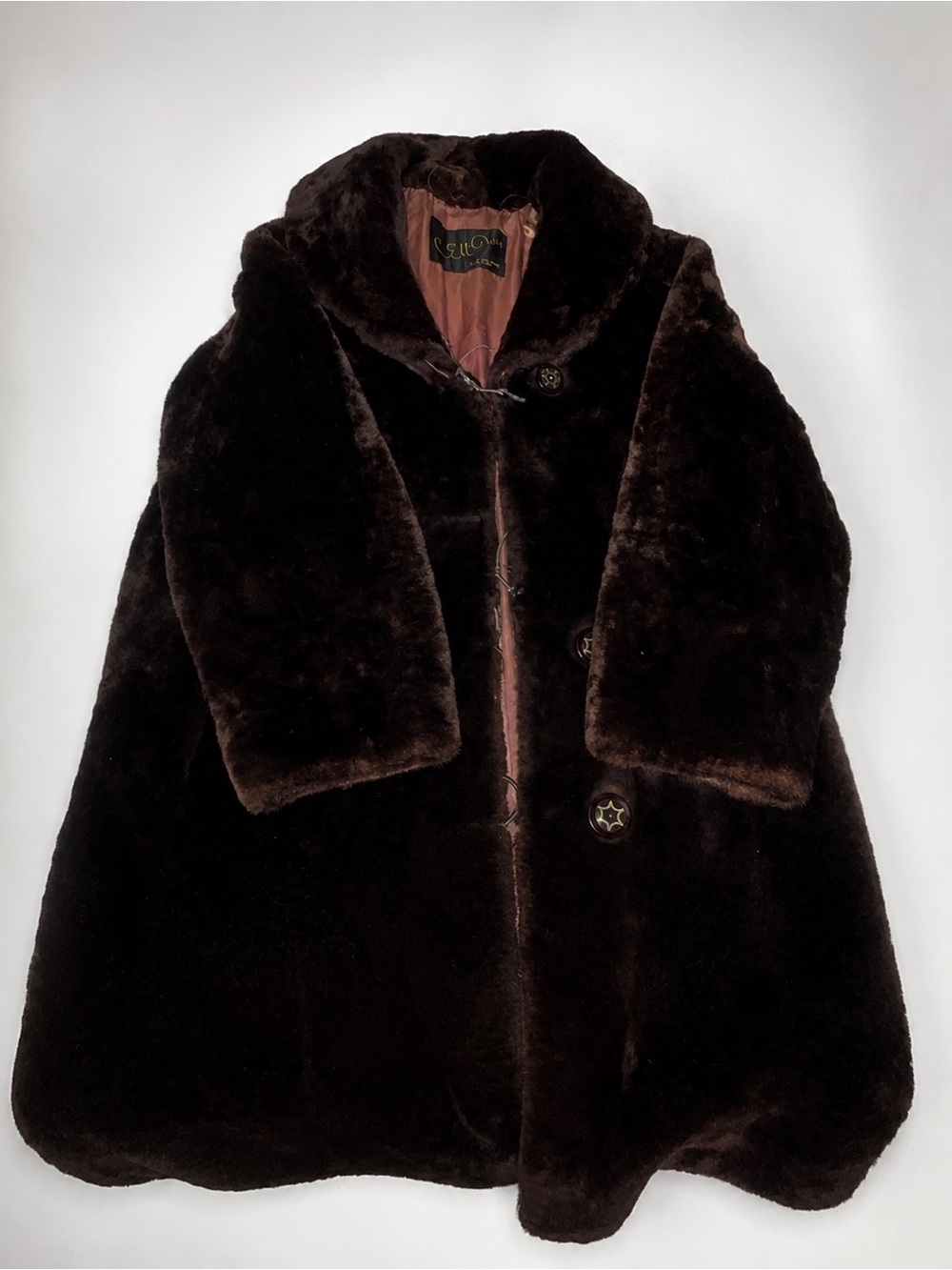 Vintage Com-Ell Furs Genuine Fur Coat (Likely Mouton/Sheared Lamb) Dark Brown